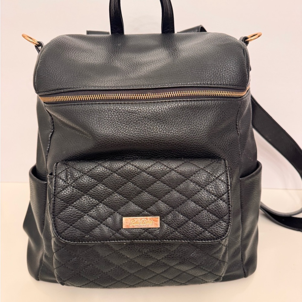 LuliBebe Black Quilted Leather Diaper Backpack